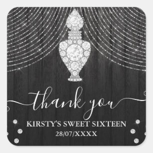 Sticker Carré Flacon de parfum Diamant Argent Sweet Sixteen