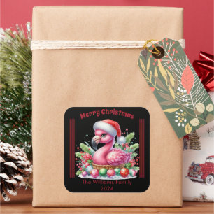 Sticker Carré Flamant de Noël amusant avec une touche personnali