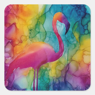 Sticker Carré Flamant Prisme
