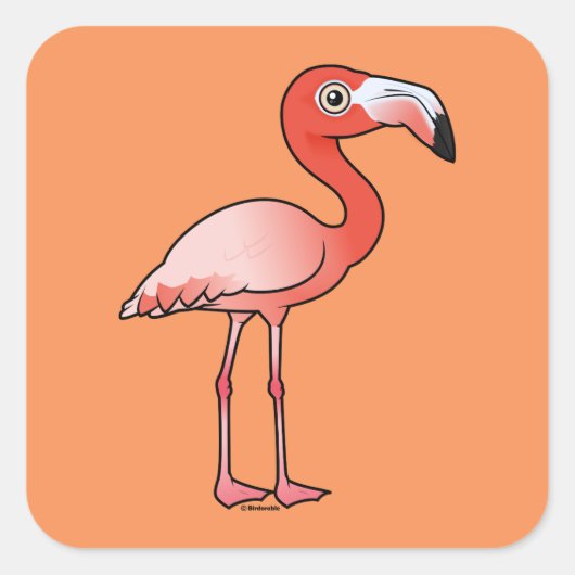 Sticker Carré Flamant rose américain Birdorable (Devant)