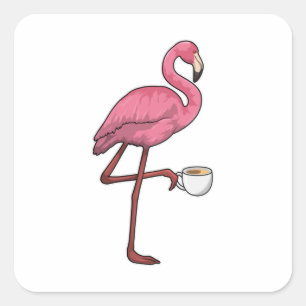 Sticker Carré Flamant rose avec la coupe du café