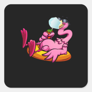 Sticker Carré Flamant rose avec Masque Visage Oiseau Relaxant Qu