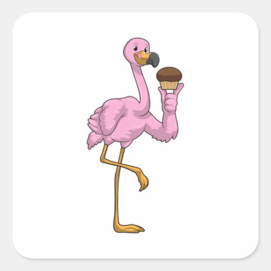 Sticker Carré Flamant rose avec muffin (Devant)