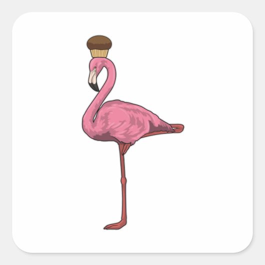 Sticker Carré Flamant rose avec muffin (Devant)
