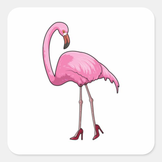 Sticker Carré Flamant rose avec talons hauts (Devant)