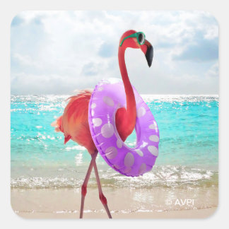 Sticker Carré Flamant rose Avec Tube Intérieur