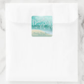 Sticker Carré Flamant rose Beach Wedding Favor | aqua (Sac)