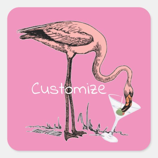 Sticker Carré Flamant rose Boire Martini Thunder_Cove (Devant)