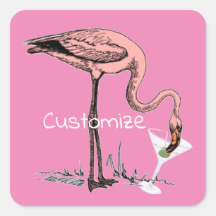 Sticker Carré Flamant rose Boire Martini Thunder_Cove