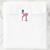 Sticker Carré Flamant rose comme Groom avec Casquette & canne (Sac)