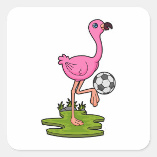 Sticker Carré Flamant rose comme joueur de football avec Soccer