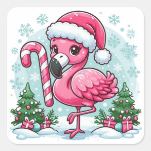 Sticker Carré Flamant rose de Noël Clipart-10424