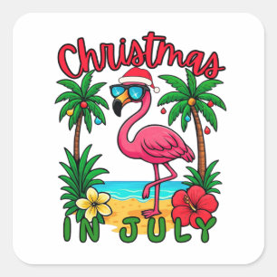 Sticker Carré Flamant rose de Noël en juillet