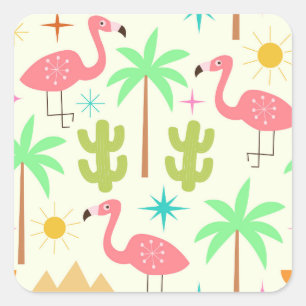 Sticker Carré Flamant rose de Palm Springs milieu du siècle avec