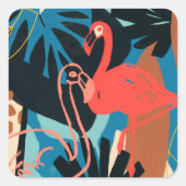 Sticker Carré Flamant rose funky (Devant)