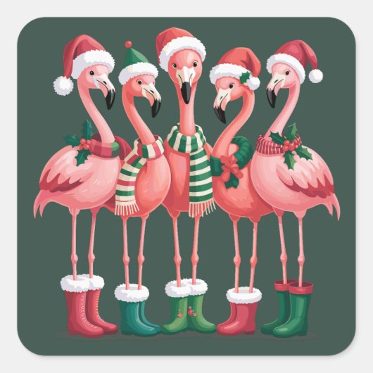 Sticker Carré Flamant rose Lover Cadeau Noël Joyeux Noël (Devant)