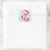 Sticker Carré Flamant rose mignon festif enveloppé dans les lumi (Sac)