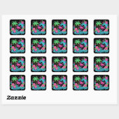 Sticker Carré Flamant Rose Néo-Tropical (Feuille)