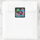 Sticker Carré Flamant Rose Néo-Tropical (Sac)