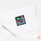 Sticker Carré Flamant Rose Néo-Tropical (Enveloppe)