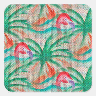 Sticker Carré Flamant rose Palm Tree Burlap Look