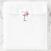 Sticker Carré Flamant rose Pêche Pêcheur Pêcheur canne (Sac)
