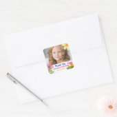 Sticker Carré Flamant rose photo Fille Anniversaire Merci (Enveloppe)