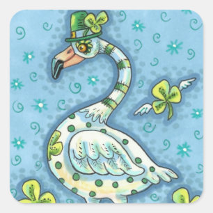 STICKER CARRÉ FLAMANT ROSE POLKA DOT VERT, FUNNY ST. JOUR DE PAT