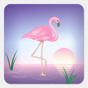 Sticker Carré Flamant rose rose