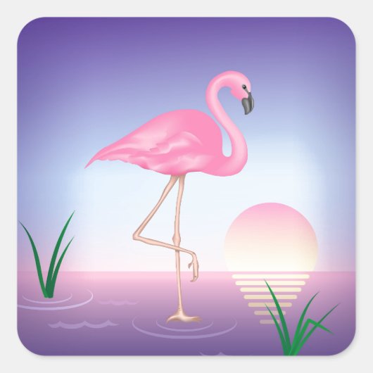 Sticker Carré Flamant rose rose (Devant)