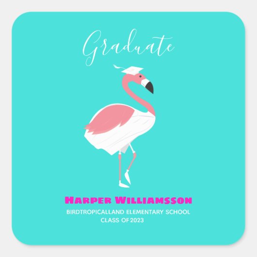 Sticker Carré Flamant rose rose Bleu clair Graduation (Devant)