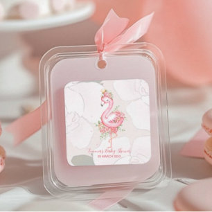 Sticker Carré Flamant rose rose C'est un Baby shower fille