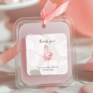 Sticker Carré Flamant rose rose C'est une fille Baby shower Merc