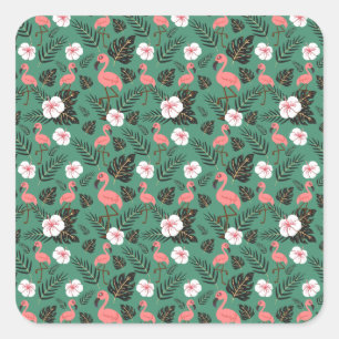 Sticker Carré Flamant rose rose motif transparent sur arrière -