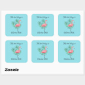 Sticker Carré Flamant rose rose sur plaque Turquoise (Feuille)