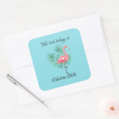 Sticker Carré Flamant rose rose sur plaque Turquoise (Enveloppe)