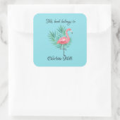 Sticker Carré Flamant rose rose sur plaque Turquoise (Sac)