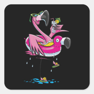 Sticker Carré Flamants roses   Flamants roses Love Beach