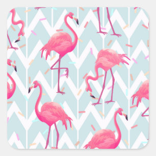 Sticker Carré Flamants roses gris clair : Vintage tropical.
