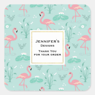 Sticker Carré Flamants roses Motif Merci d'affaires Pastel Pink