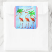 Sticker Carré Flamants roses roses funky Palm Trees Ciel bleu (Sac)