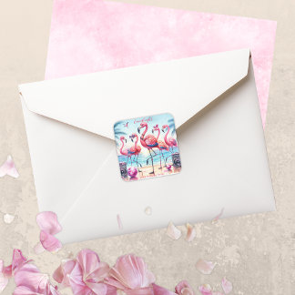 Sticker Carré Flamingle Beach Party Anniversaire