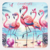 Sticker Carré Flamingle Beach Party Anniversaire (Devant)