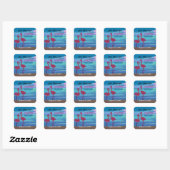 Sticker Carré Flamingle Mariage Beach at Dusk Couple Names (Feuille)