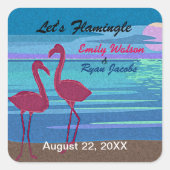 Sticker Carré Flamingle Mariage Beach at Dusk Couple Names (Devant)