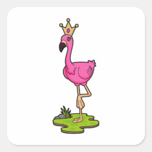Sticker Carré Flamingo as Princess with Crown