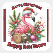 Sticker Carré Flamingo de Noël amusant (Devant)
