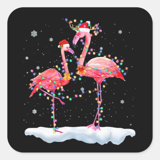 Sticker Carré Flamingo | Feu de Noël Tree Santa Hat Xmas (Devant)