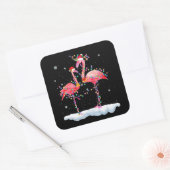 Sticker Carré Flamingo | Feu de Noël Tree Santa Hat Xmas (Enveloppe)