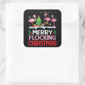 Sticker Carré Flamingo | Flamingo Noel Hats Dancing on Snow (Sac)